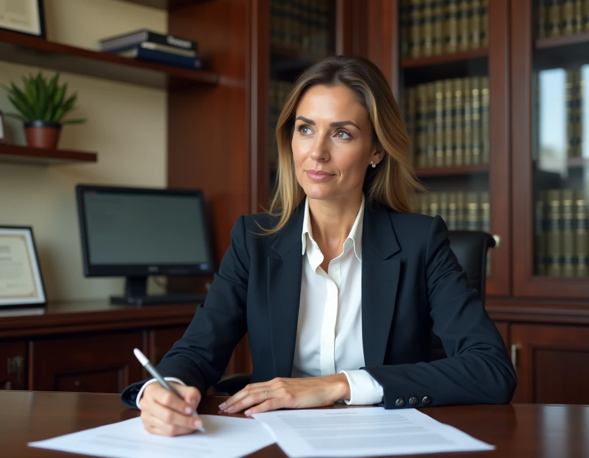 Avocate Anne-Sophie Rouillon en droit corporel et droit pénal au bureau dans son cabinet au Mans