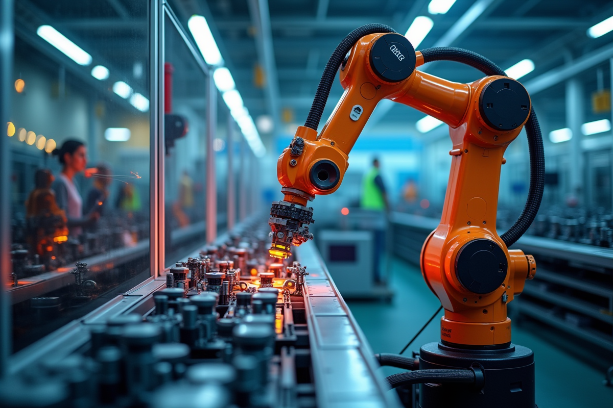 Bras robotique automatisé en ligne de production high tech