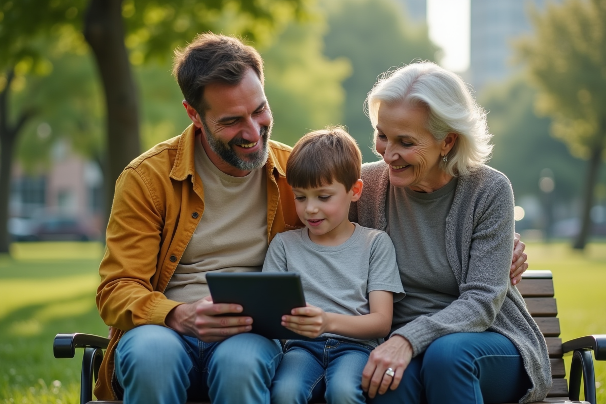 Couple homosexuel et famille profitant d