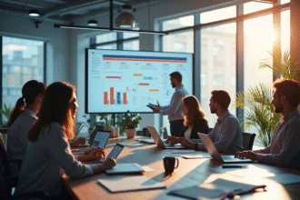 Espace de travail moderne avec professionnels collaborant