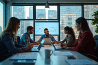 Espace de travail moderne avec professionnels collaborant