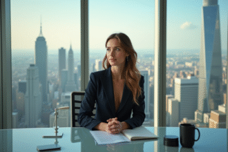 Femme confiante en costume d'affaires dans un bureau moderne