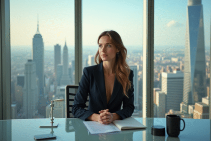 Femme confiante en costume d'affaires dans un bureau moderne