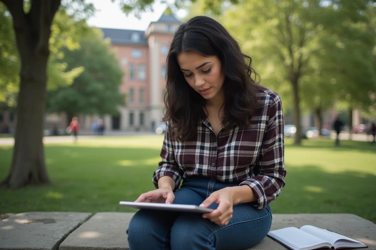 Jeune femme recherchant son nom de famille sur une tablette
