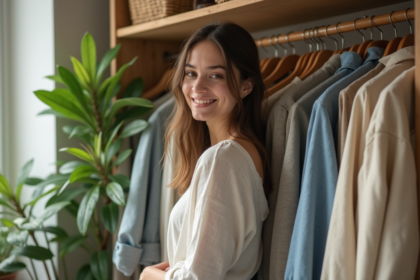 Jeune femme organisant sa garde-robe écologique