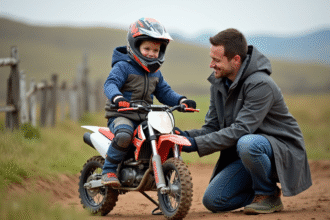 Jeune garçon en motocross avec casque et moto Yamaha
