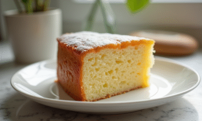 Gâteau dacquoise tranché sur assiette blanche naturelle