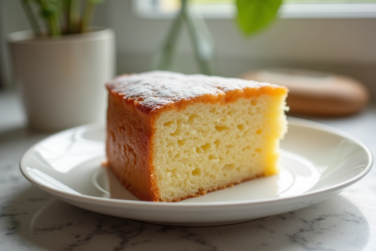 Gâteau dacquoise tranché sur assiette blanche naturelle