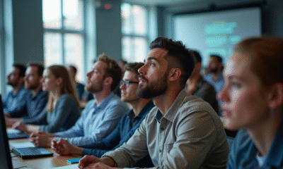 Groupe divers attentif lors d'une formation en informatique