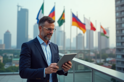 Homme d'affaires regardant des graphiques financiers en ville