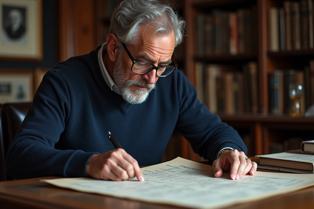 Homme méditerranéen étudiant un arbre généalogique