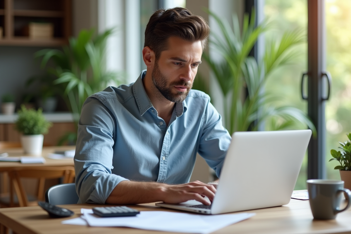 Homme d'affaires en tenue décontractée consulte des documents financiers à la maison