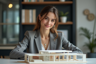 Jeune femme architecte en pleine modélisation d'une structure