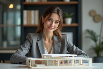 Jeune femme architecte en pleine modélisation d'une structure