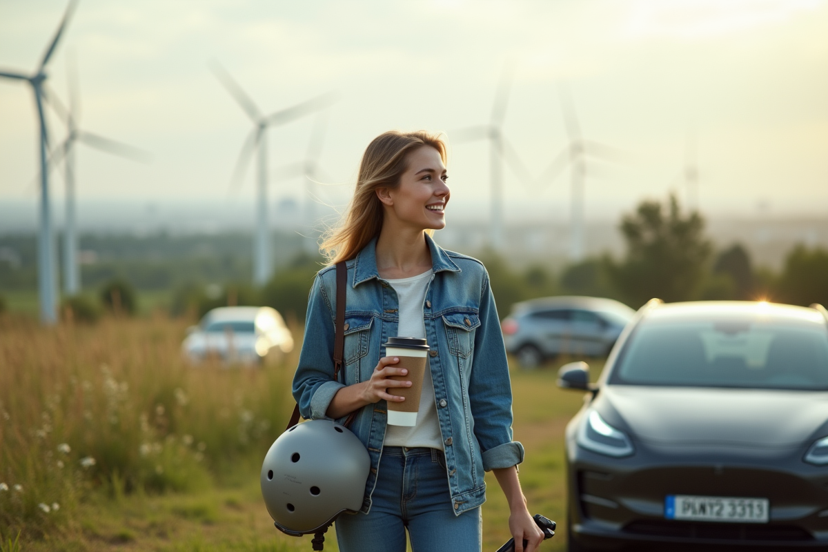 Jeune femme avec vélo et tasse réutilisable