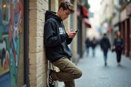 Jeune homme en streetwear dans une rue parisienne