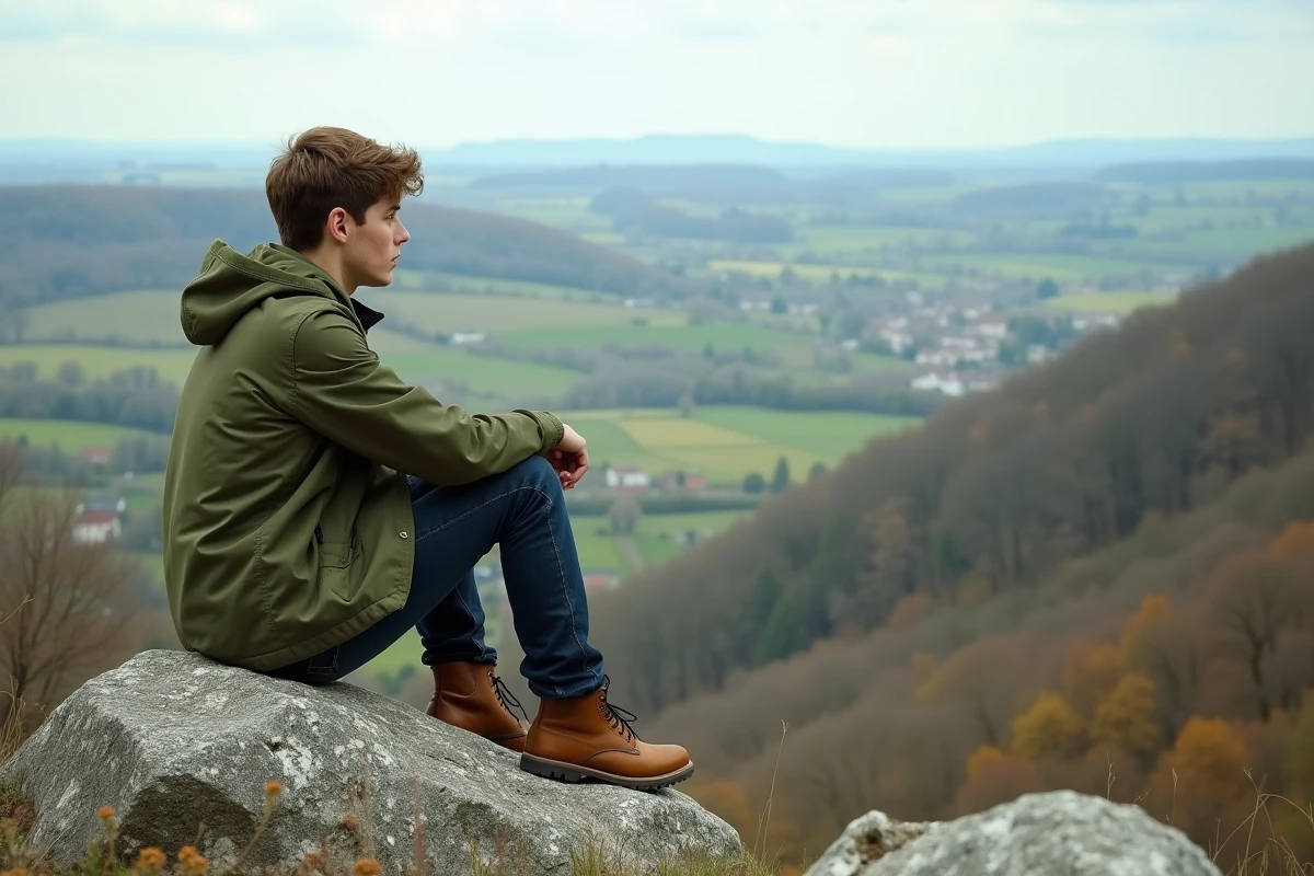 Jeune homme contemplant la vallée à Saint Goussaud