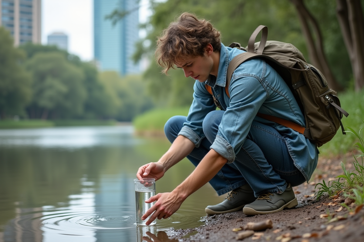 Jeune scientifique prélevant un échantillon d