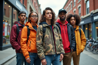 Groupe de jeunes adultes en streetwear dans la ville