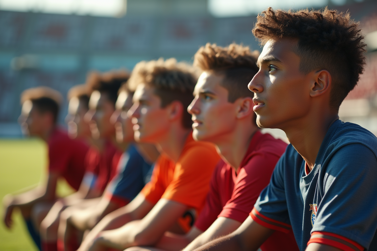 Jeunes joueurs assis sur le banc lors d un match de football