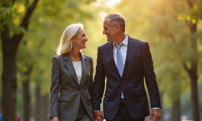Christine Lagarde et son mari dans un parc parisien ensoleille