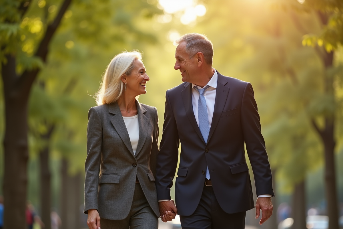 Christine Lagarde et son mari dans un parc parisien ensoleille