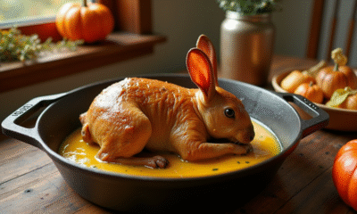 Lapin rôti à la moutarde en cocotte en fonte