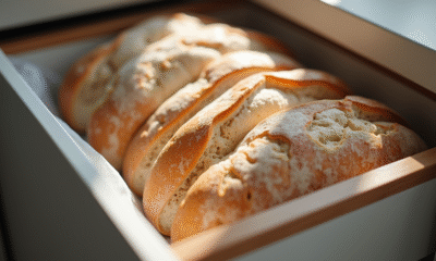 Pain artisan tranché dans un sac de congélation dans un tiroir de congélateur