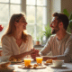 Couple souriant au petit déjeuner chaleureux