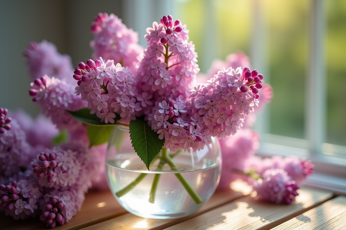 Tiges de lilas coupées dans un vase d