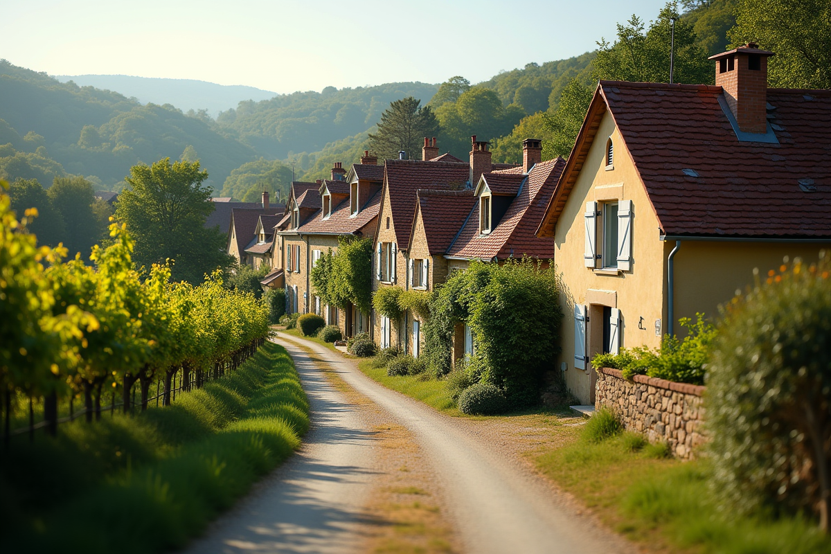 Petit village français avec maisons en pierre et vignobles